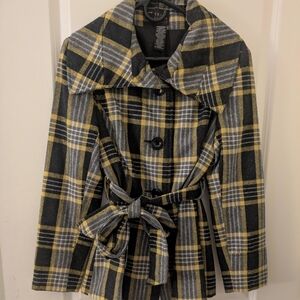 Yellow and Gray Plaid Trench Coat